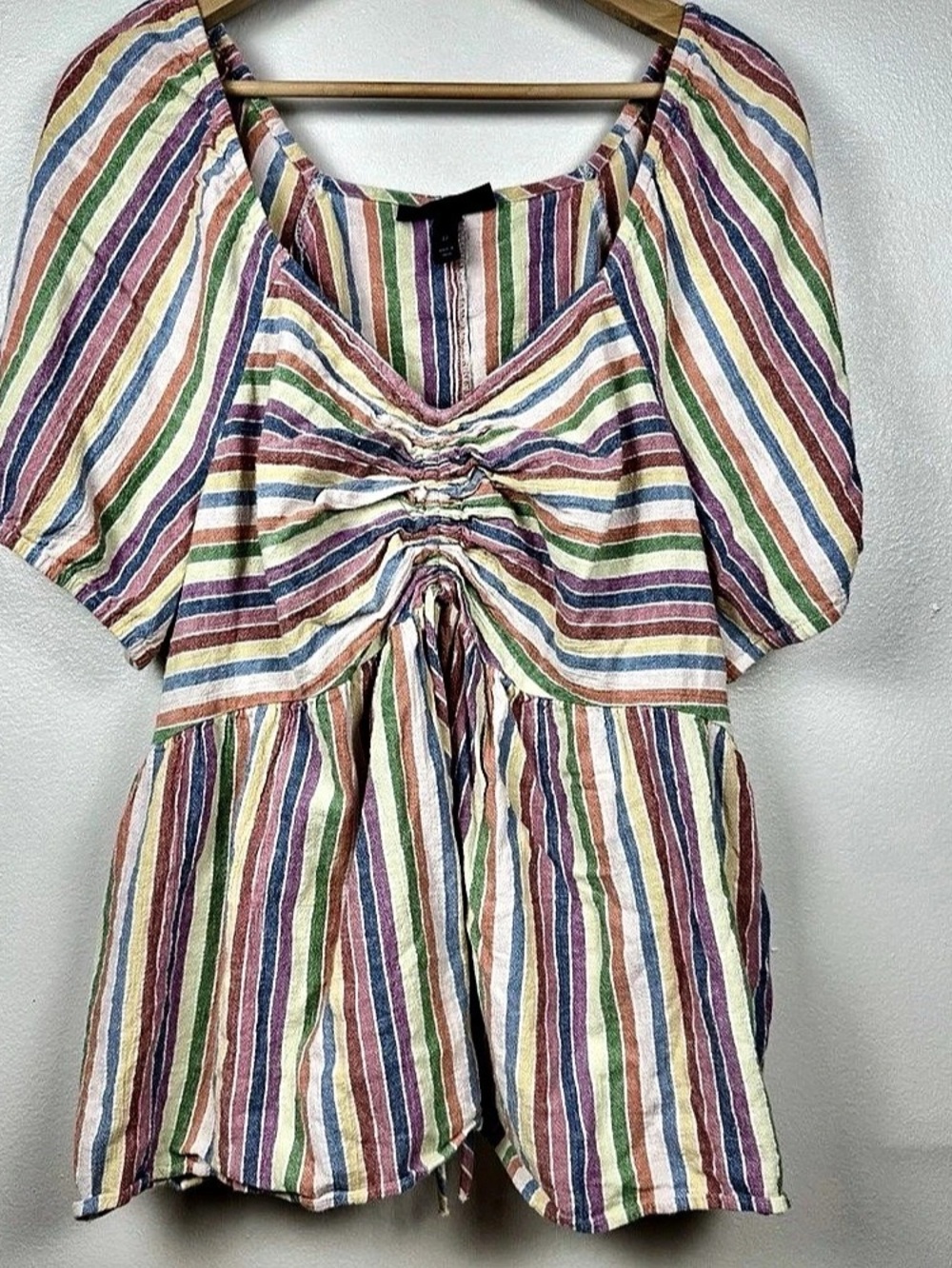 Lane Bryant Striped Ruched Chest Baby doll Blouse Multicolor Size 22 Beach top